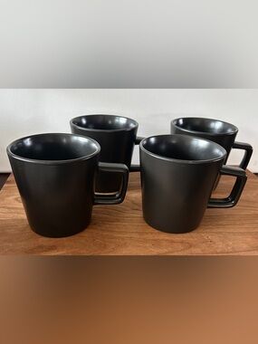 Stone & Lain Matte Black Stoneware Mugs 12oz Square Handle SET Of 4